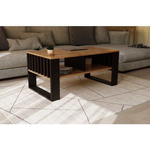 Stolik kawowy ST14 DC z lamelami Ława Dąb Wotan Odwieczny/Czarny z półką loft